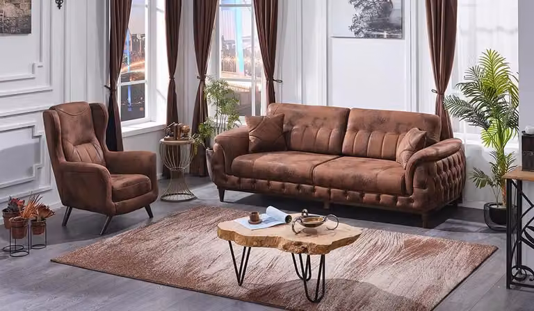 Braun Sofagarnitur Sofa Dreisitzer Couchen Design Sessel Wohnzimmer