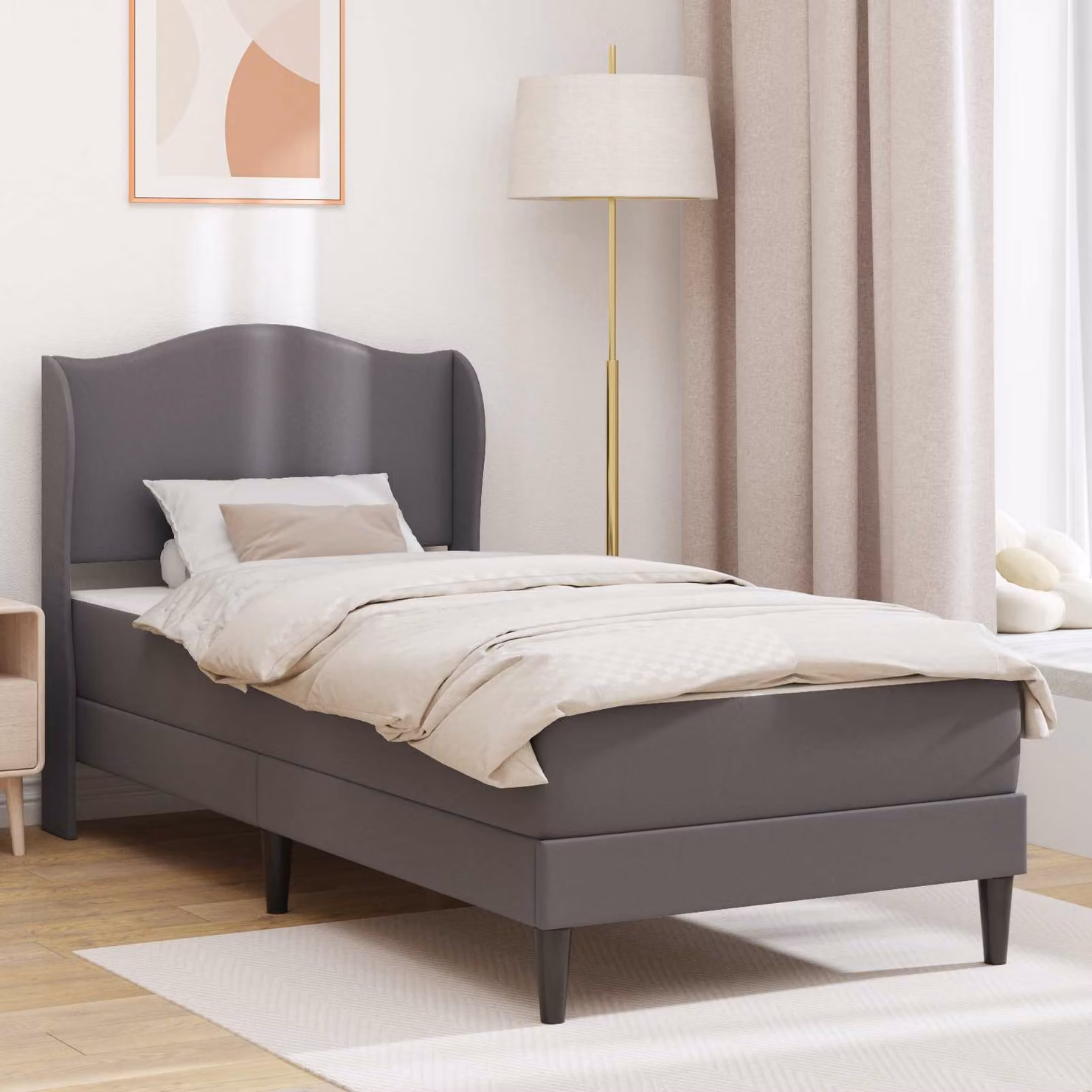 Struttura del letto con testiera vidaXL in similpelle grigio L/P/H: 202 x 80 x 140 cm