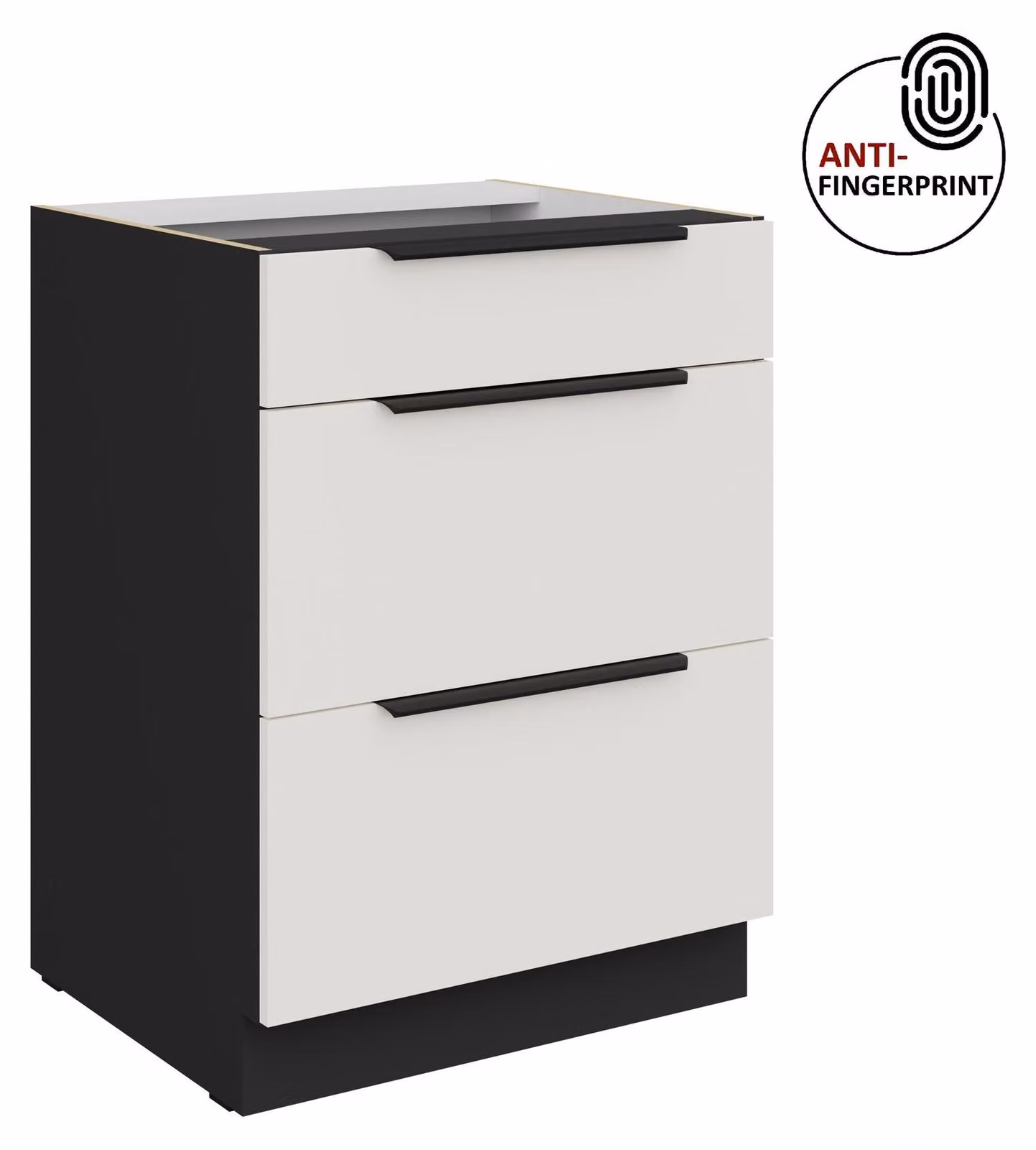 Mobile base da cucina da 60 cm, cucina ARIA bianco ultra opaco + nero opaco, frontali di alta qualità con rivestimento anti-impronta, mobile da cucina con chiusura ammortizzata