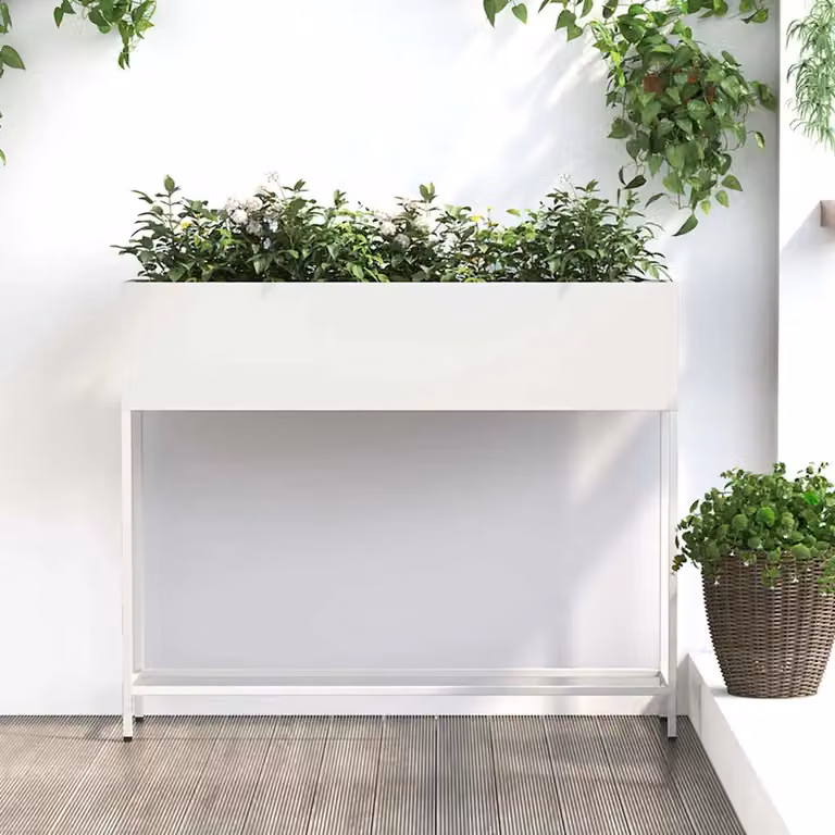 vidaXL Vaso da Giardino Rialzato in Acciaio Bianco L: 100 cm, P: 26 cm, H: 82 cm