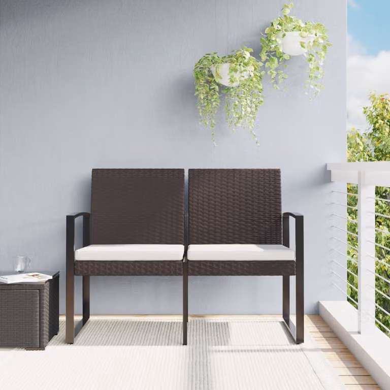 vidaXL Panca da Giardino a 2 Posti con Cuscini in Rattan e Metallo, Colore Marrone/Antracite/Bianco