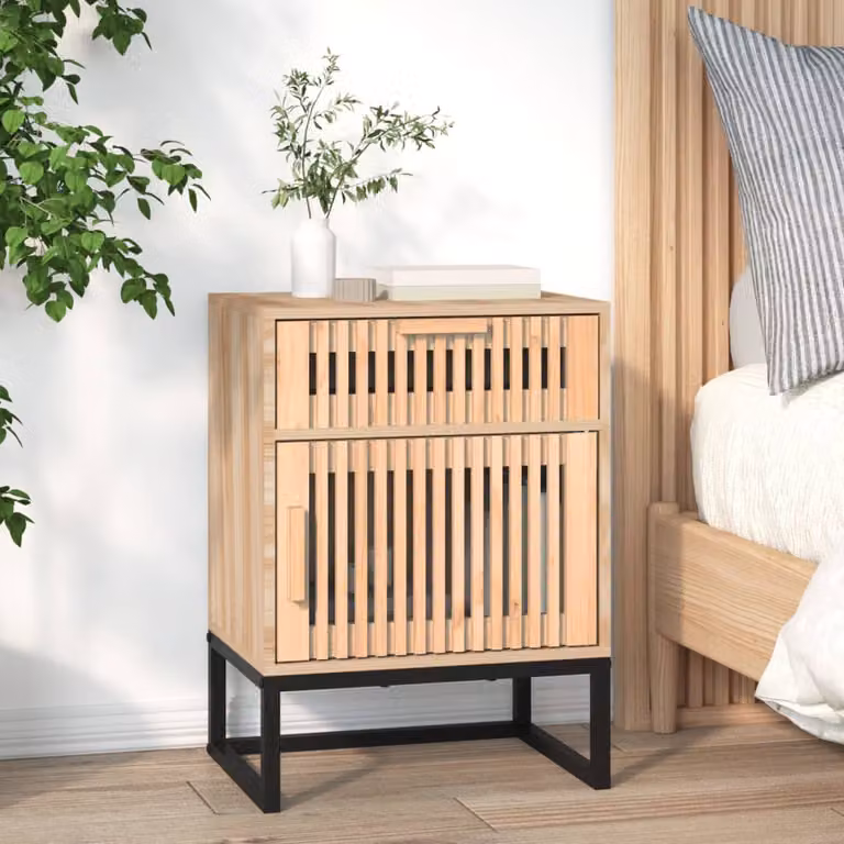 Comodino vidaXL in stile scandinavo in legno di pino e metallo, marrone opaco, L: 40 cm, P: 30 cm, H: 55,5 cm