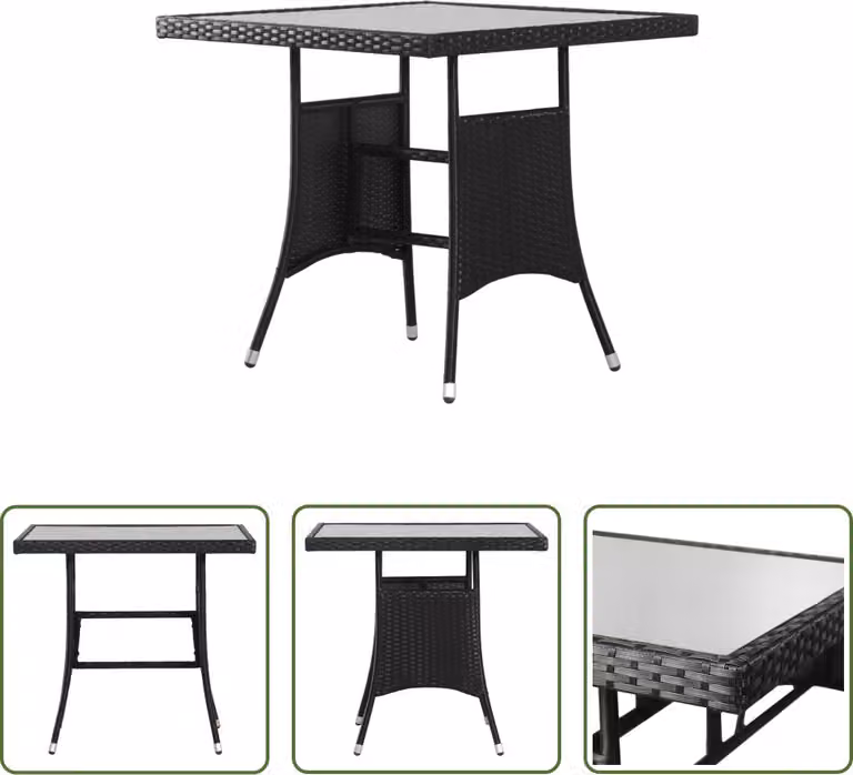 The Living Store Tavolo da giardino nero 80 x 80 x 74 cm Poly Rattan