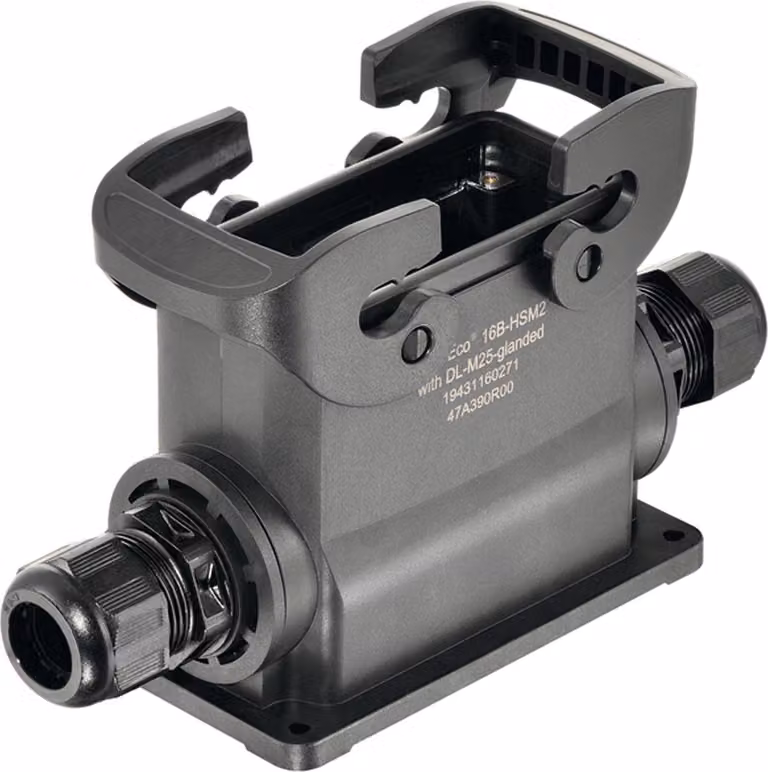 "Han ECO 16B custodia di base con pressacavo, uscita cavi laterale 2xM25, con 2 staffe trasversali"