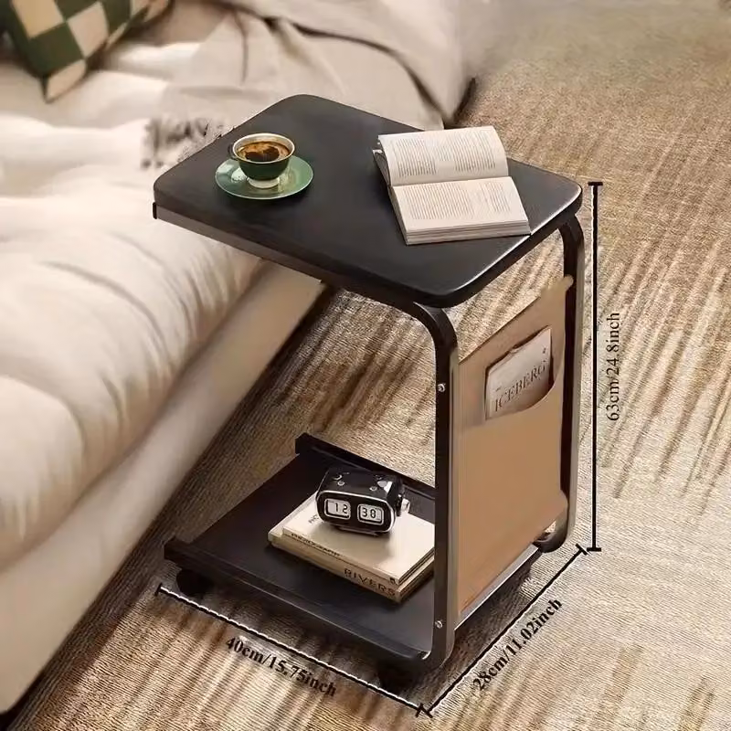 Tavolino con rotelle - Tavolino da salotto - Rettangolare, acciaio inossidabile, con vano portaoggetti, stile retrò moderno - Nero