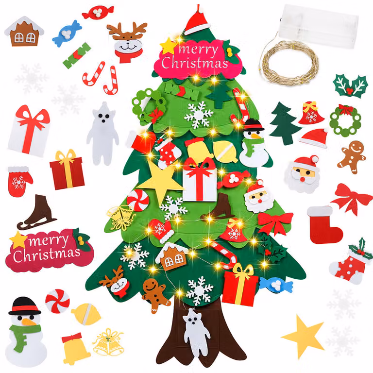 Jopassy Felt Christmas Tree DIY LED Artificial Christmas Trees 100cm DIY Christmas Set Hanging Replica per bambini Regalo di Natale con 32 ornamenti