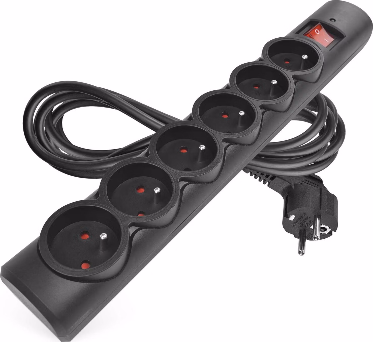 Limitatore di sovratensione EMOS con LED, 6 vie, cavo da 3 m, prese ruotate di 45°, interruttore, 2300W/10A, per uso interno, nero, P54019