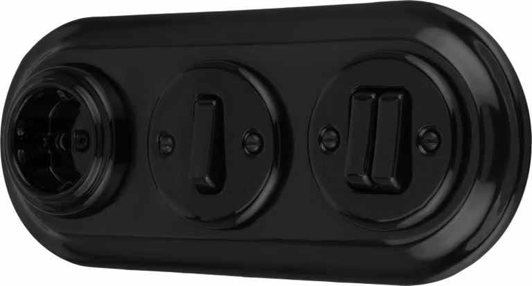 Presa retrò in porcellana da incasso, interruttore, 3 vie, tutto in uno, serie SET PR1 nero