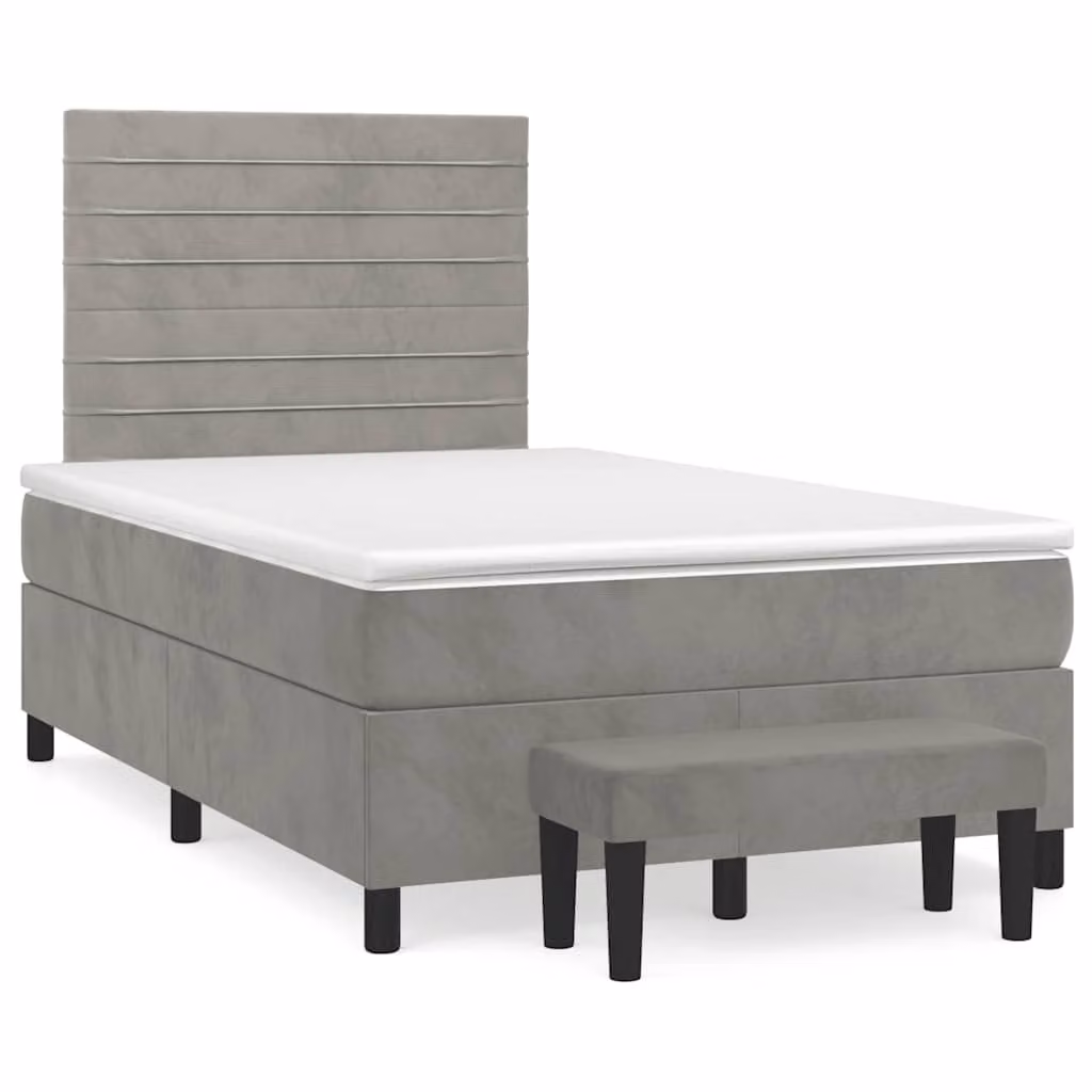 vidaXL Giroletto a Molle con Materasso Ibrido in Velluto Grigio e Bianco L/P/H: 120 x 200 cm
