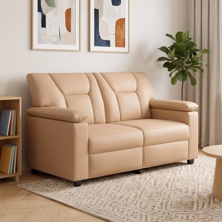 Divano moderno vidaXL in similpelle beige e marrone per il tuo soggiorno, L: 151 cm, P: 85 cm, H: 93 cm