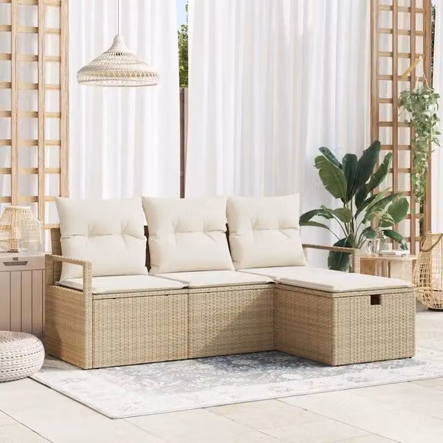 Set Divano da Giardino 4 pz Beige polyrattan 3360482