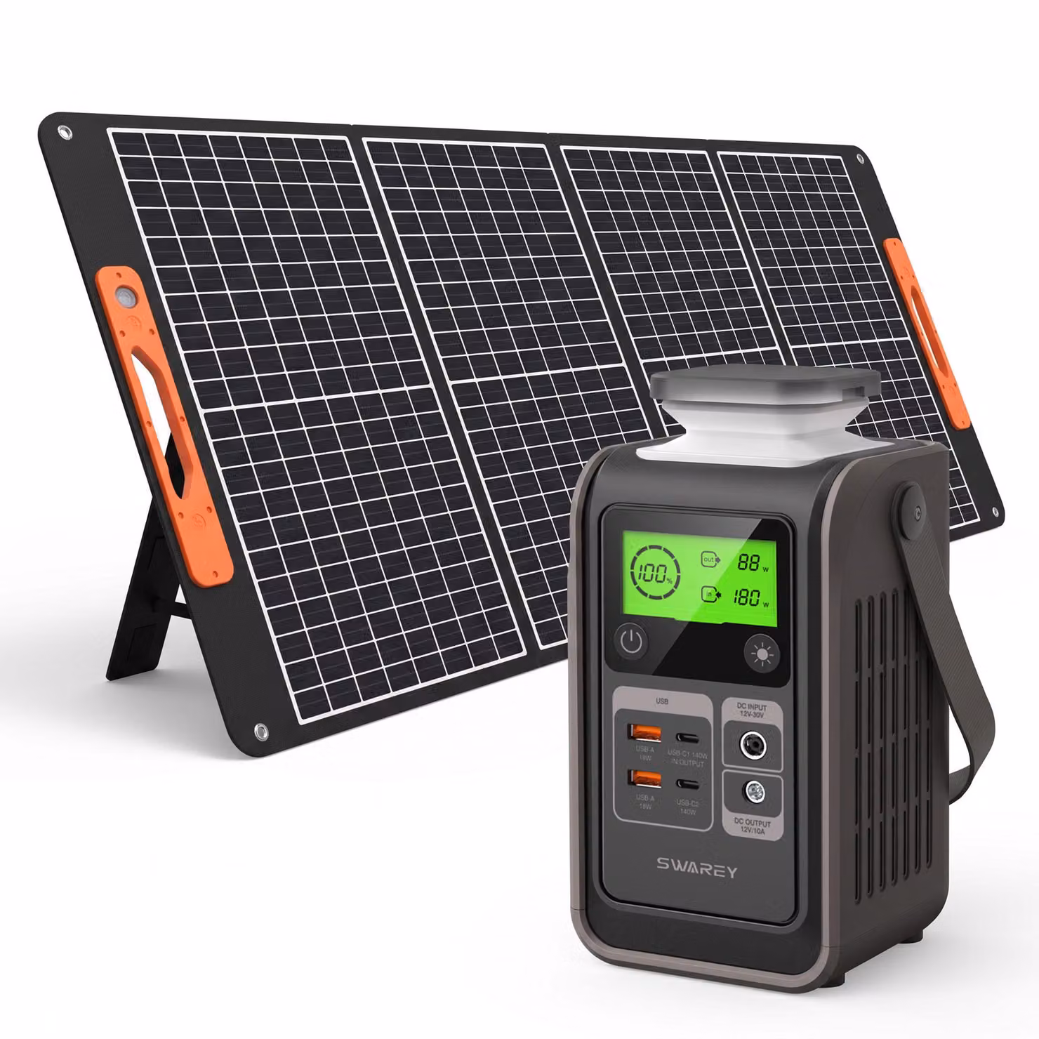 SWAREY S200 Stazione di alimentazione DC con pannello solare 100W, 192Wh LiFePO4 batteria banca di potenza 140W (180W di picco) carica veloce USB-C generatore solare di stoccaggio solare