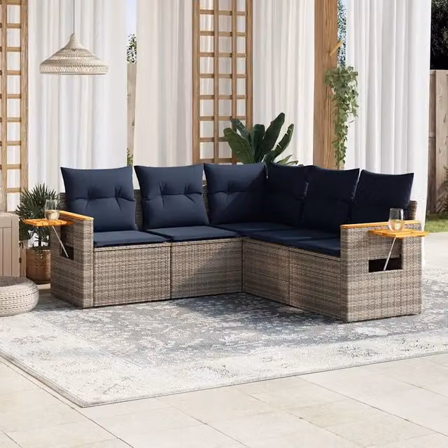 Set Divani da Giardino 5 pz con Cuscini Grigio in Polyrattan 3226803