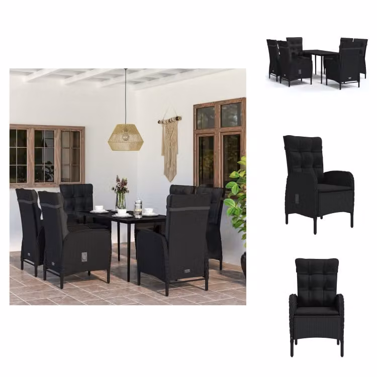 vidaXL set da pranzo da giardino 7 pezzi con cuscini nero - Set di mobili da giardino