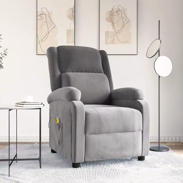 Poltrona Relax Recliner vidaXL in Velluto Grigio con Braccioli e Imbottitura in Schiuma