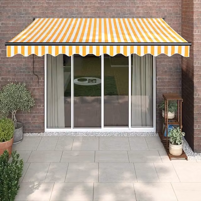Tenda retrattile-Tenda parasole per balcone Gialla e Bianca 3x2,5 m in Tessuto e Alluminio 368825