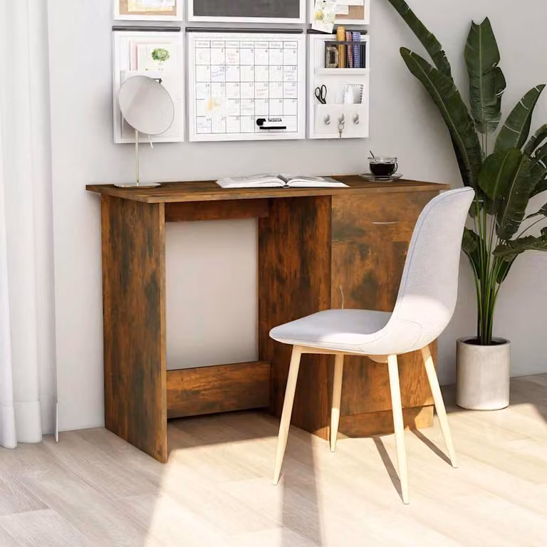 Scrivania moderna vidaXL in legno e MDF color rovere fumo, L 100 x P 50 x H 76 cm