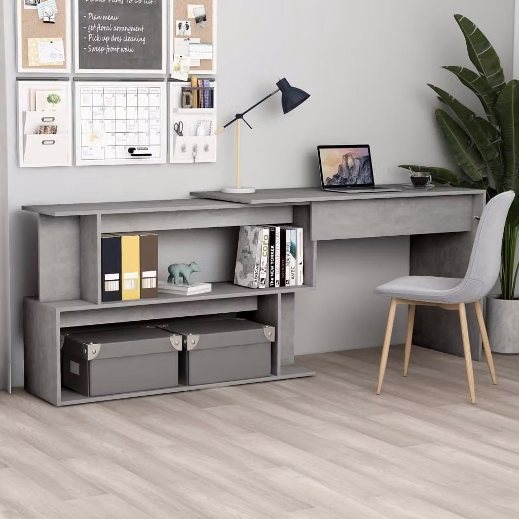 The Living Store Scrivania ad angolo in cemento grigio 200x50x76 cm materiale legno