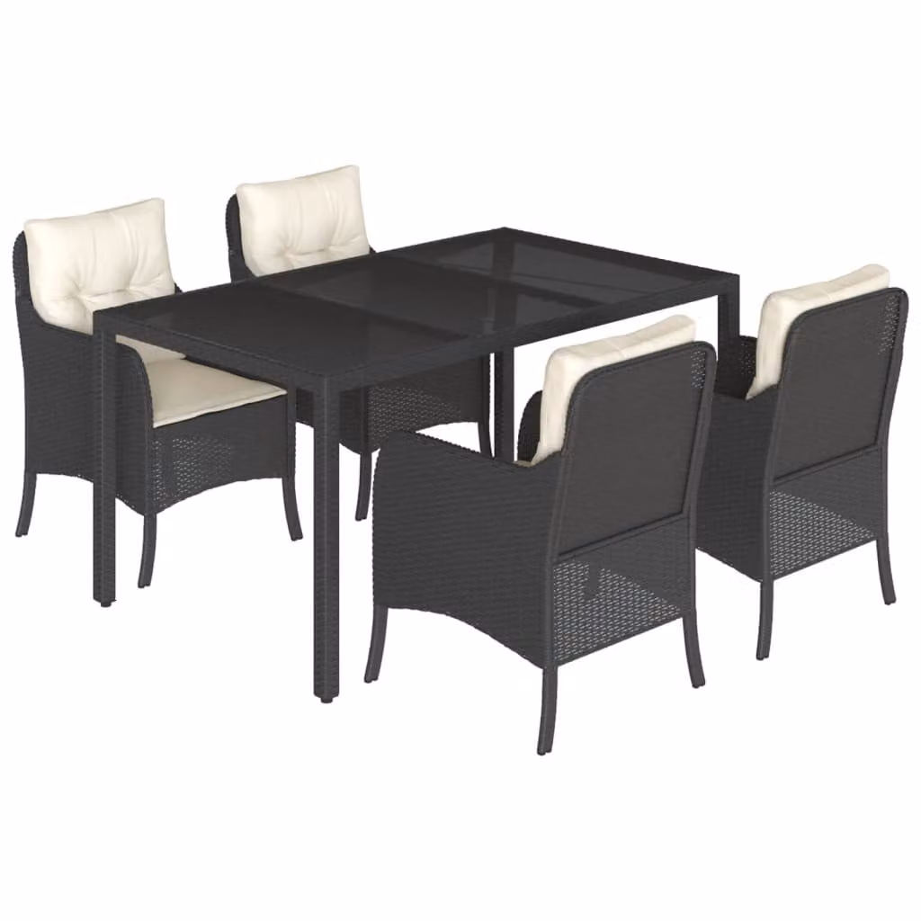 Set da Pranzo da Giardino 5 pz Nero con Cuscini in Polyrattan