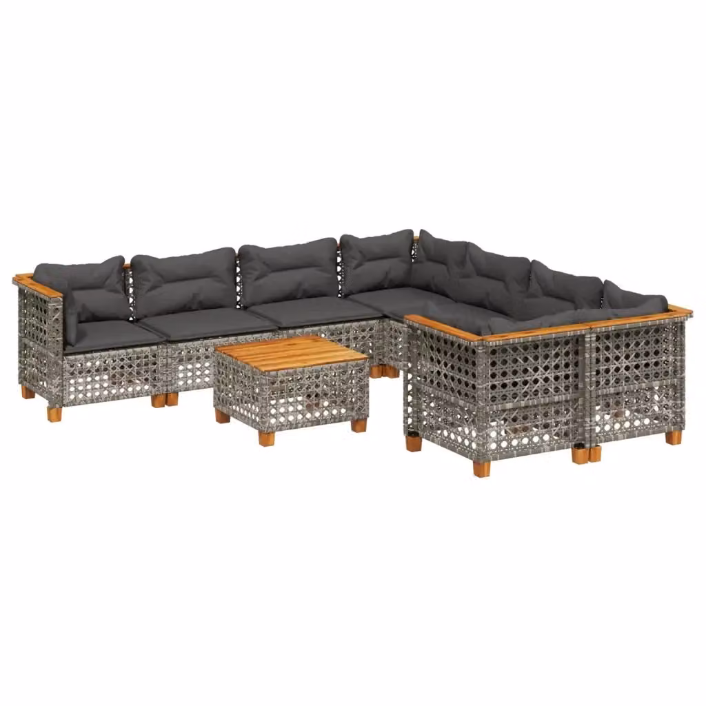 vidaXL Set Divano da Giardino a L 9 pz in Polyrattan Grigio con Cuscini e Tavolino da Caffè – 2