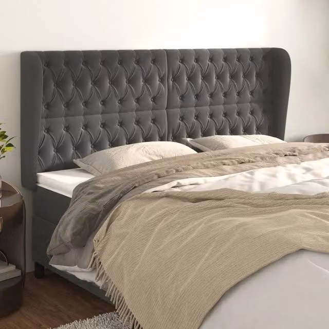 Testiera ad orecchio vidaXL in velluto grigio con struttura in legno L: 183 cm, P: 23 cm, H: 118-128 cm