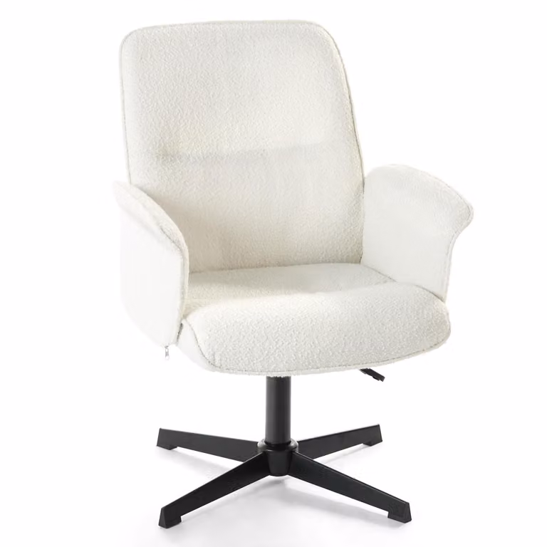 Meubles Cosy: sedia girevole ergonomica regolabile con braccioli in tessuto bouclé bianco – THOMASINA