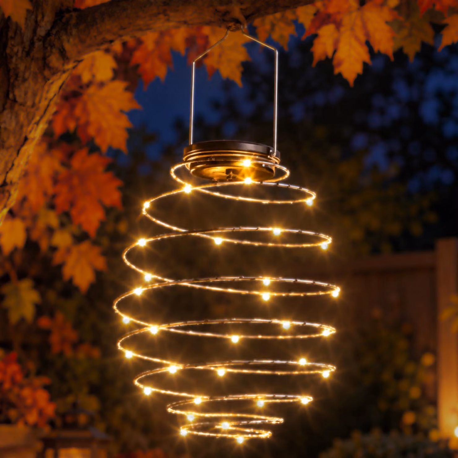 Lanterna solare a LED da appendere, a spirale, luce bianco caldo, 45 LED, 45 x 28 cm, resistente alle intemperie