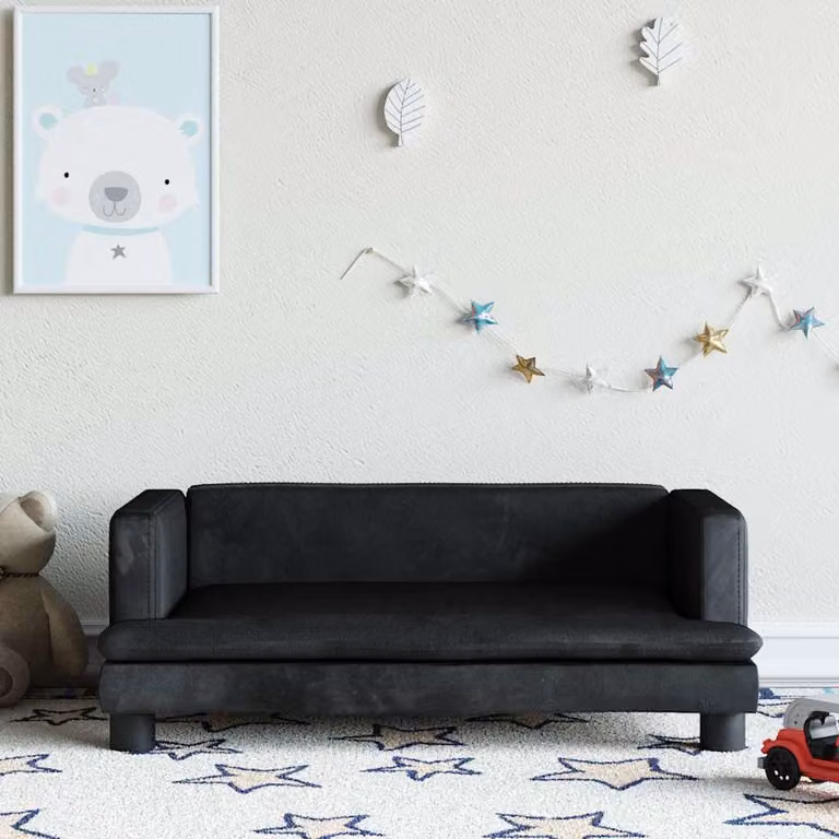 vidaXL Divano per Bambini Nero in Velluto L: 80 cm, P: 45 cm, H: 30 cm