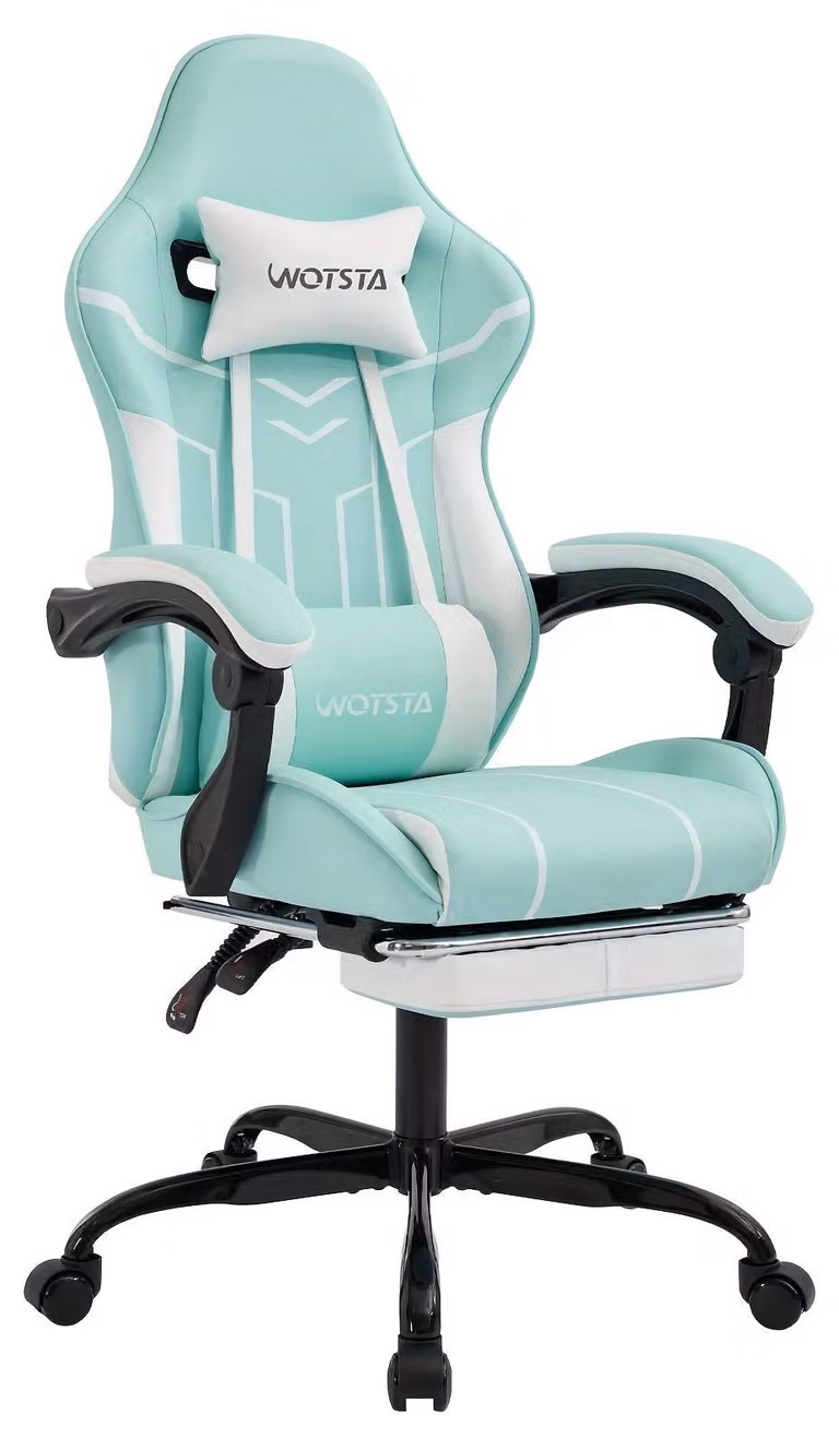 Sedia da gaming – Sedia ergonomica da scrivania con poggiapiedi estensibile e rivestimento in ecopelle – Verde e bianco