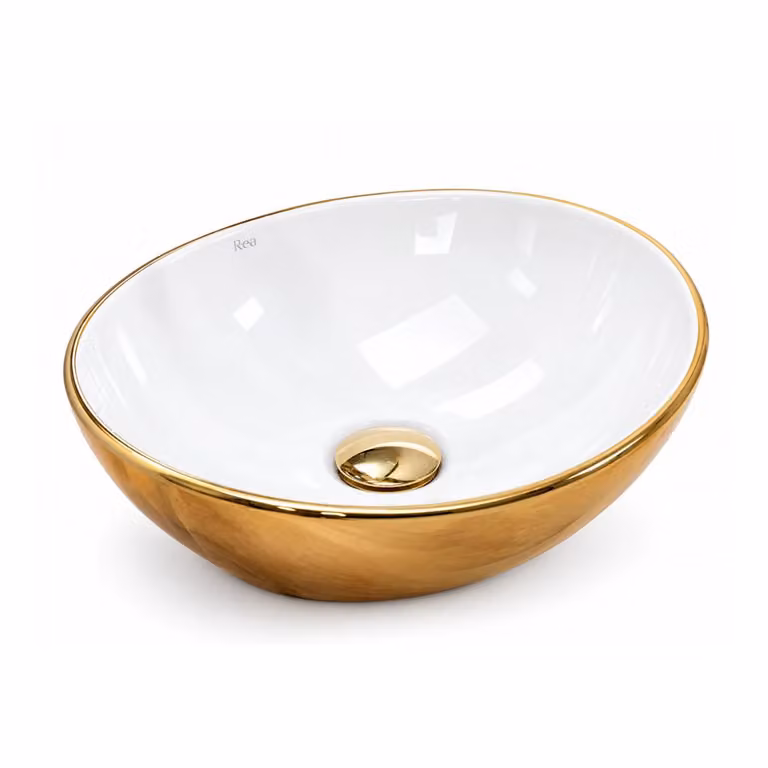 VBChome, lavabo da appoggio, colore bianco dorato, dimensioni 41 x 33 x 13 cm, Vetroceramica, forma ovale, ideale per bagni per ospiti