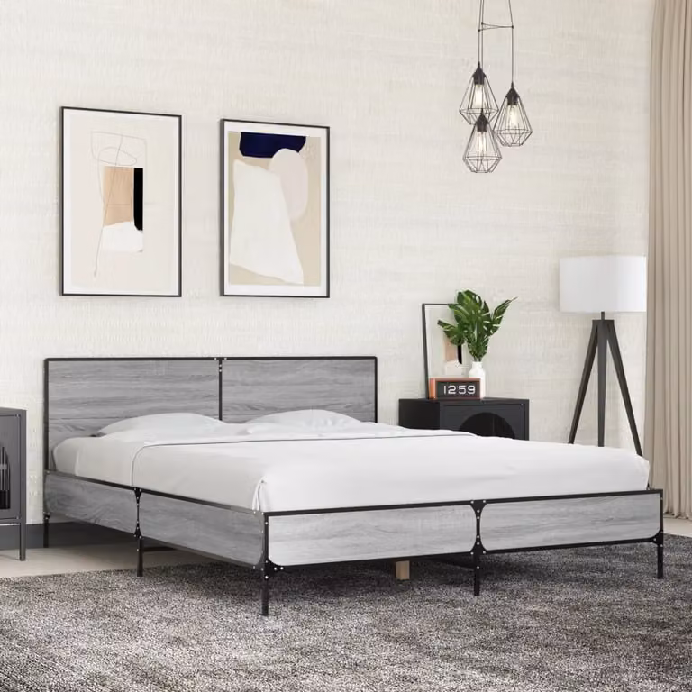 Giroletto vidaXL in legno multistrato e metallo, Grigio Sonoma, 160 x 200 cm