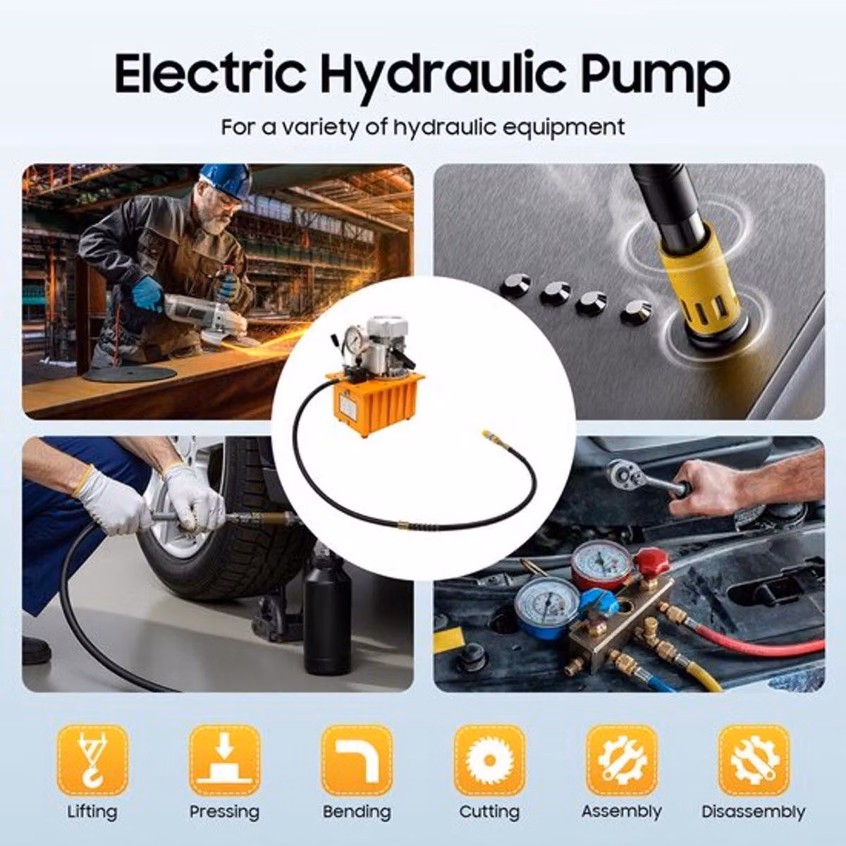 Pompa idraulica elettrica in acciaio - Potenza: 750W - Serbatoio: 7 litri - Adatta per garage e presse