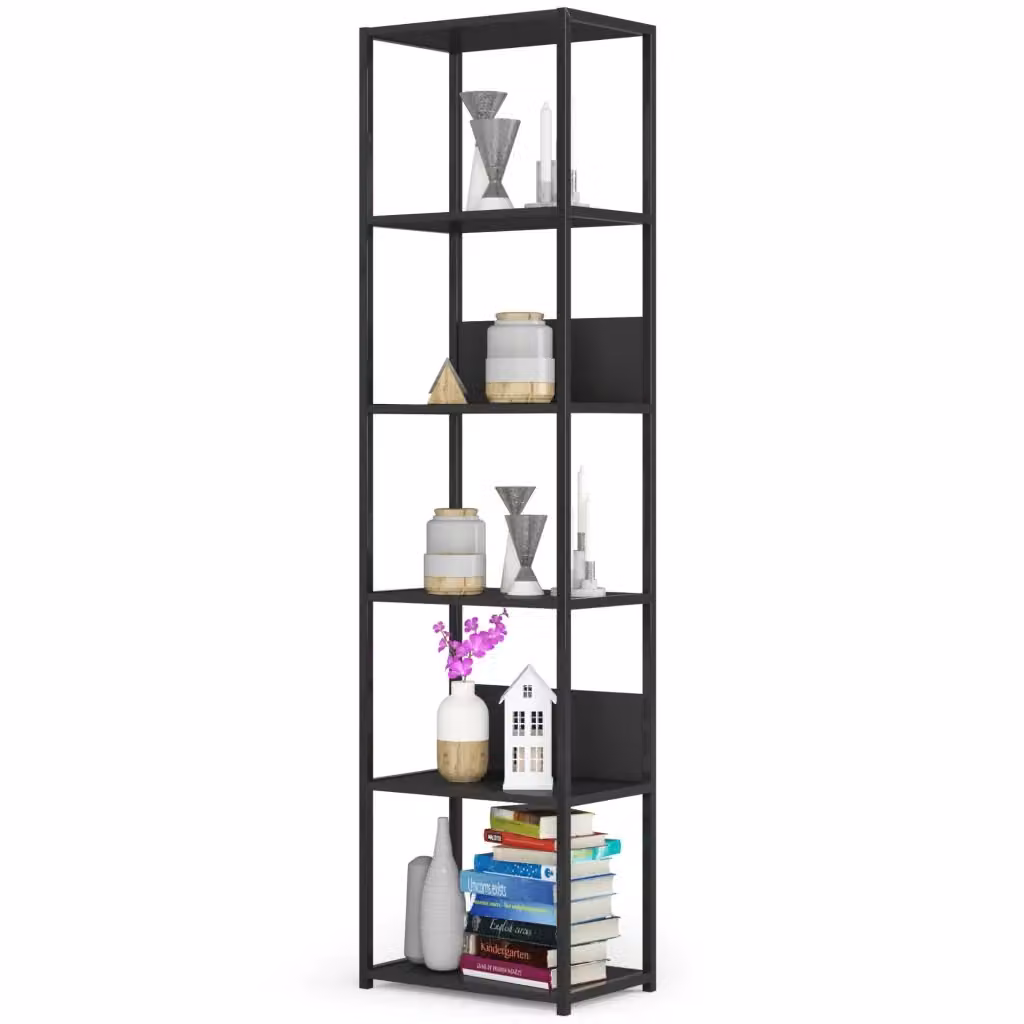 Scaffale Loft Akord in stile industrial con ripiani in legno e struttura in metallo nera L 50 cm x P 32 cm x H 192 cm – 2