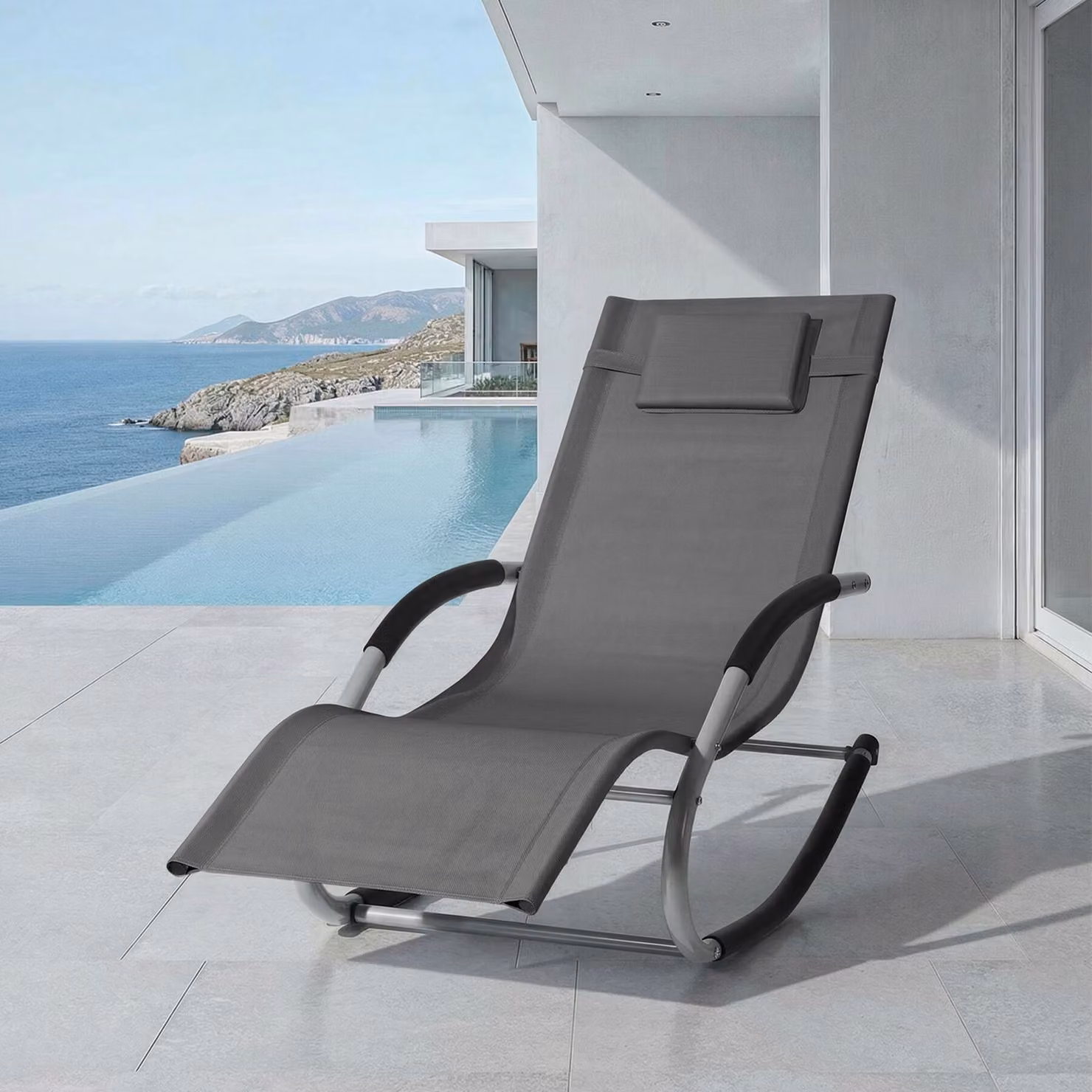 Set di 2 lettini prendisole TecTake con design ergonomico, poggiatesta regolabile e braccioli, struttura in acciaio verniciato e tessuto textilene, colore grigio – 3