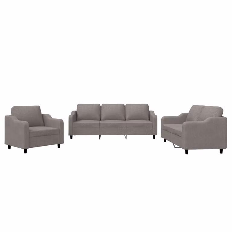Set di Divani 3 pz con Cuscini Tortora in Tessuto