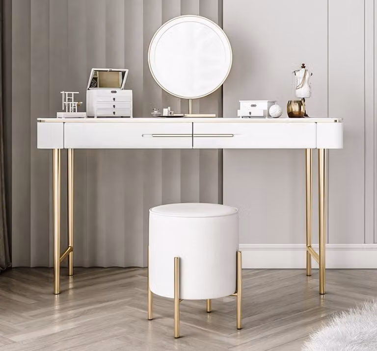 Weißer Schminktisch Designer Kosmetiktisch 2x Schubladen Frisierkommode