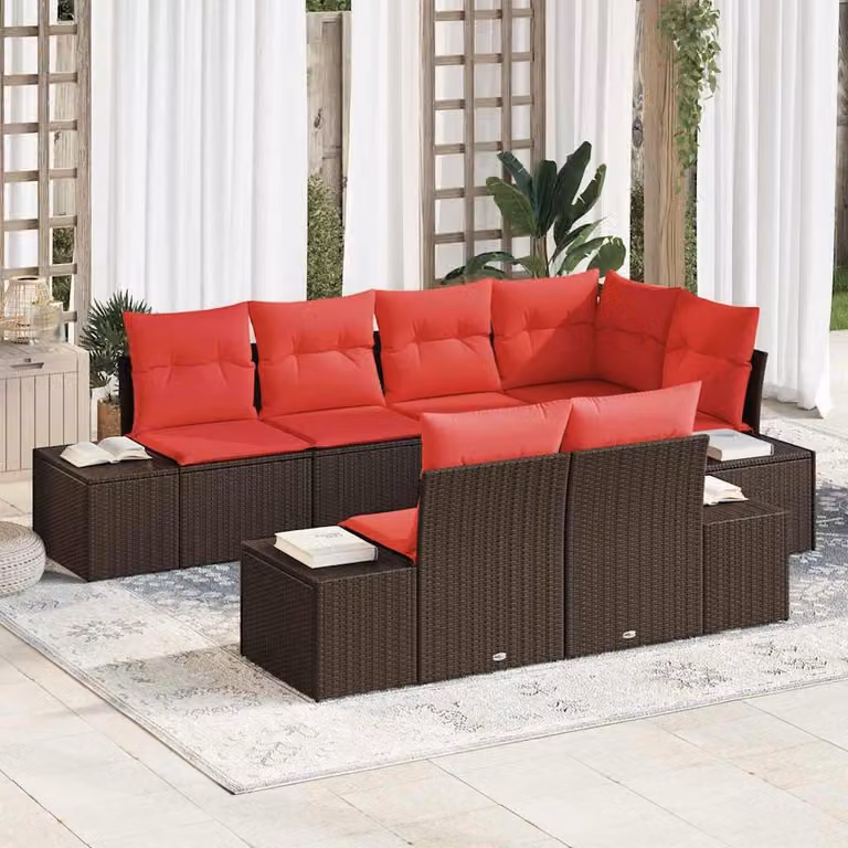 Maison Exclusive - Set da giardino composto da 7 pezzi, divano, in rattan sintetico marrone