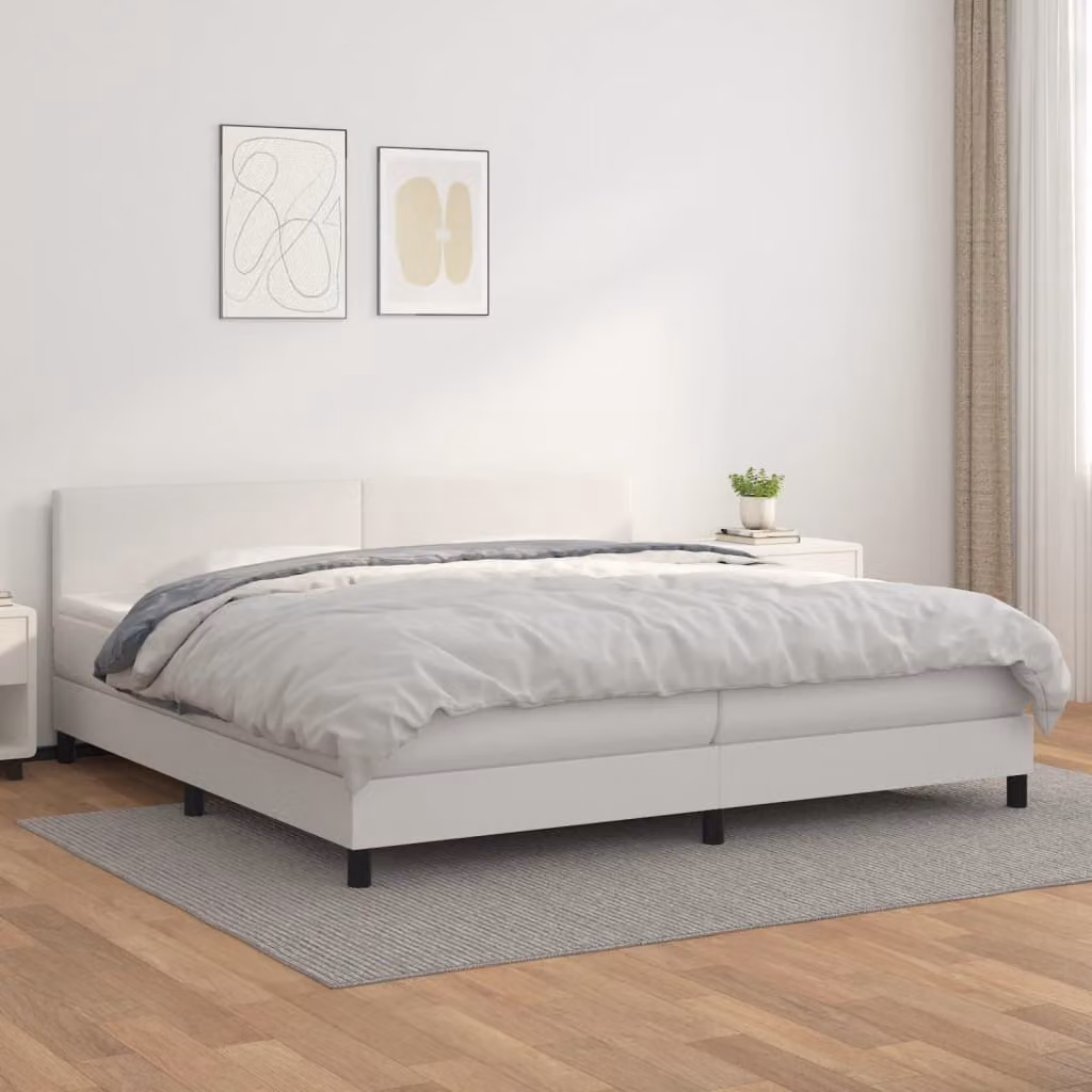 vidaXL Letto con Giroletto a Molle e Materasso in Similpelle Bianco L: 200 cm, P: 200 cm, H: 203 cm