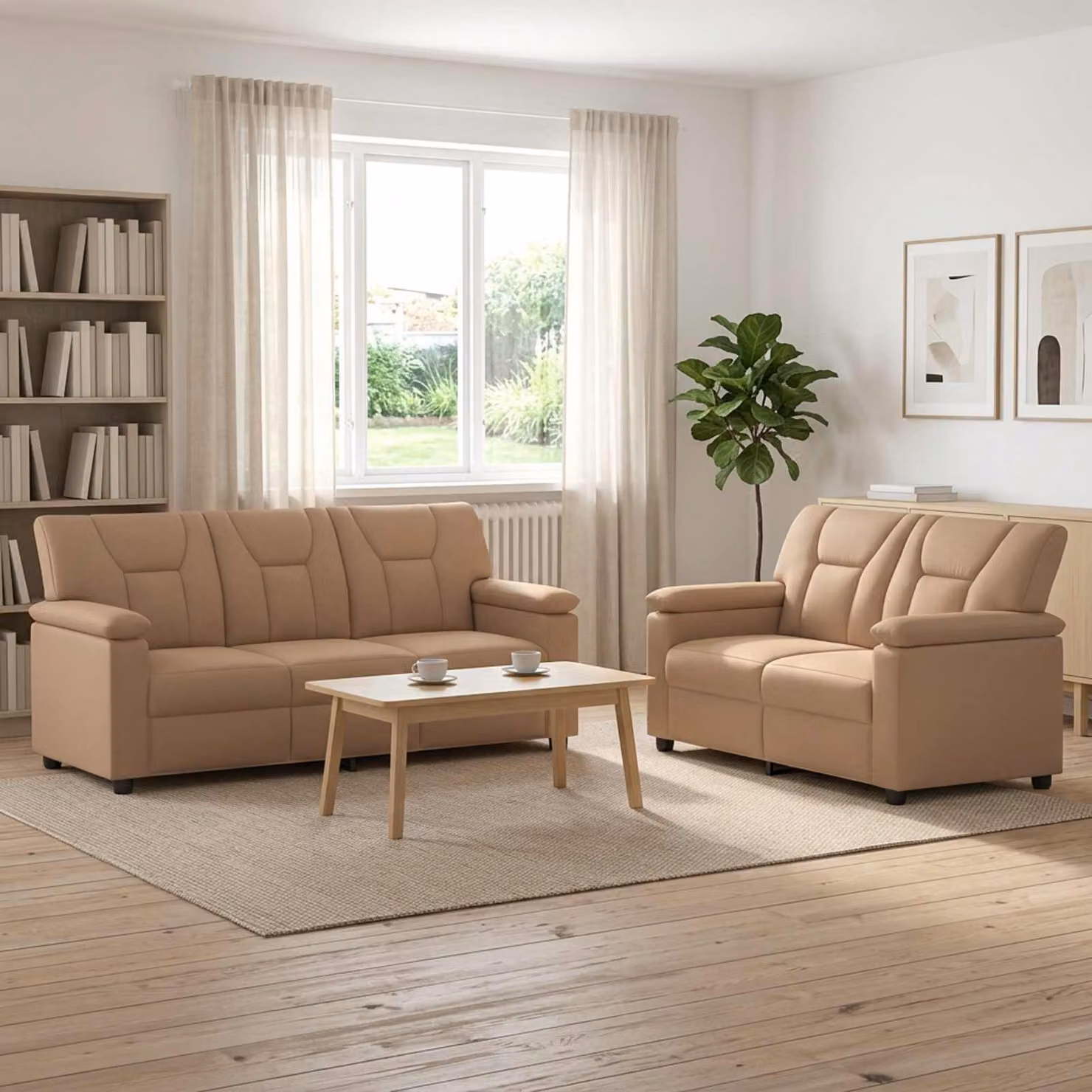 Set di 2 divani moderni vidaXL in similpelle color beige e marrone con struttura in metallo e coperture rimovibili