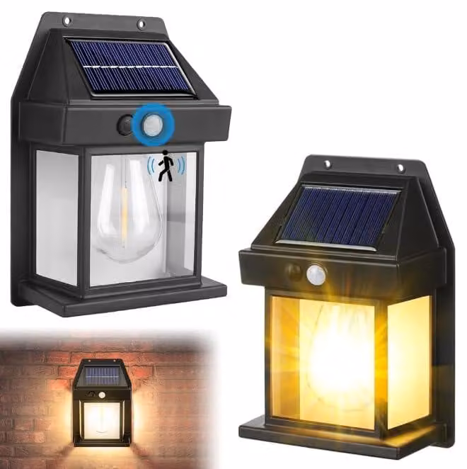 Lampada solare da esterno, set da 2 pezzi, con sensore di movimento, luce bianco caldo, grado di protezione IP65