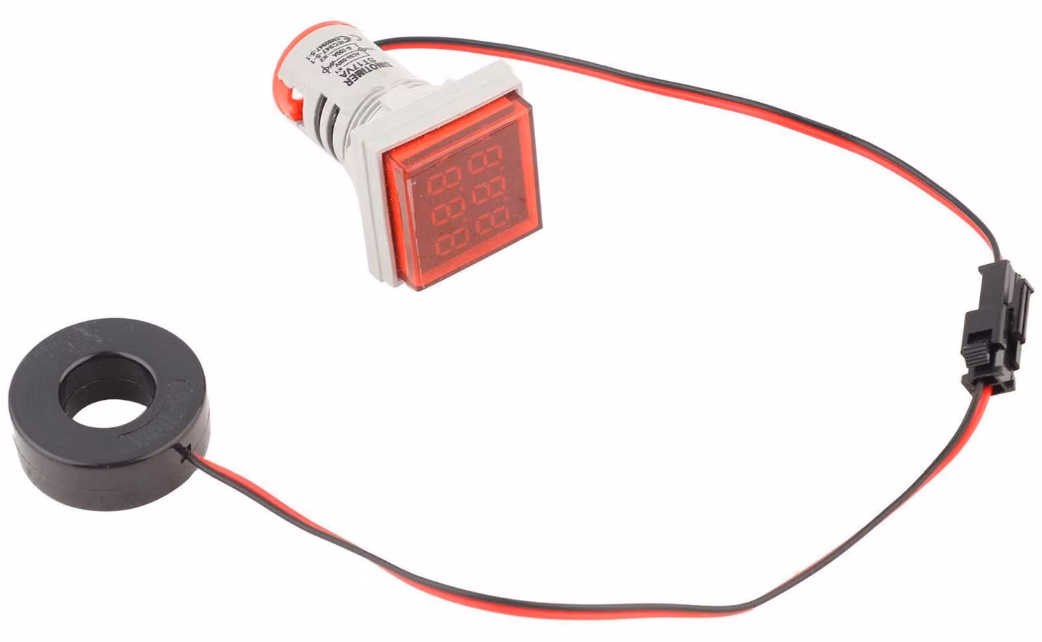 Misuratore di corrente a LED, 22 mm, 0–100 A, 60–500 V, in plastica, colore rosso