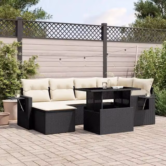 Set Divani da Giardino con Cuscini 7pz Nero Polyrattan 3268046