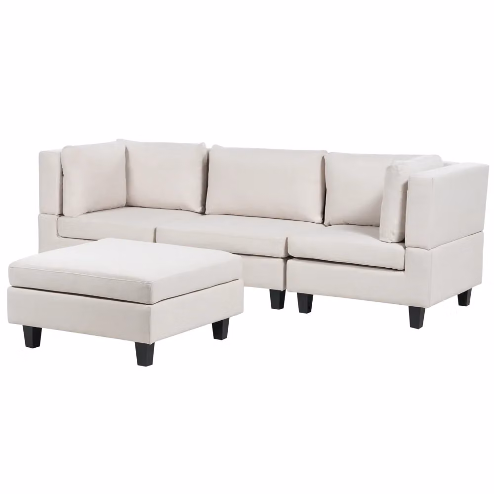 Divano moderno modulare a 3 posti BELIANI con ottomana coordinata in tessuto beige con coperture rimovibili L: 228 cm, P: 76 cm, H: 73 cm – 2