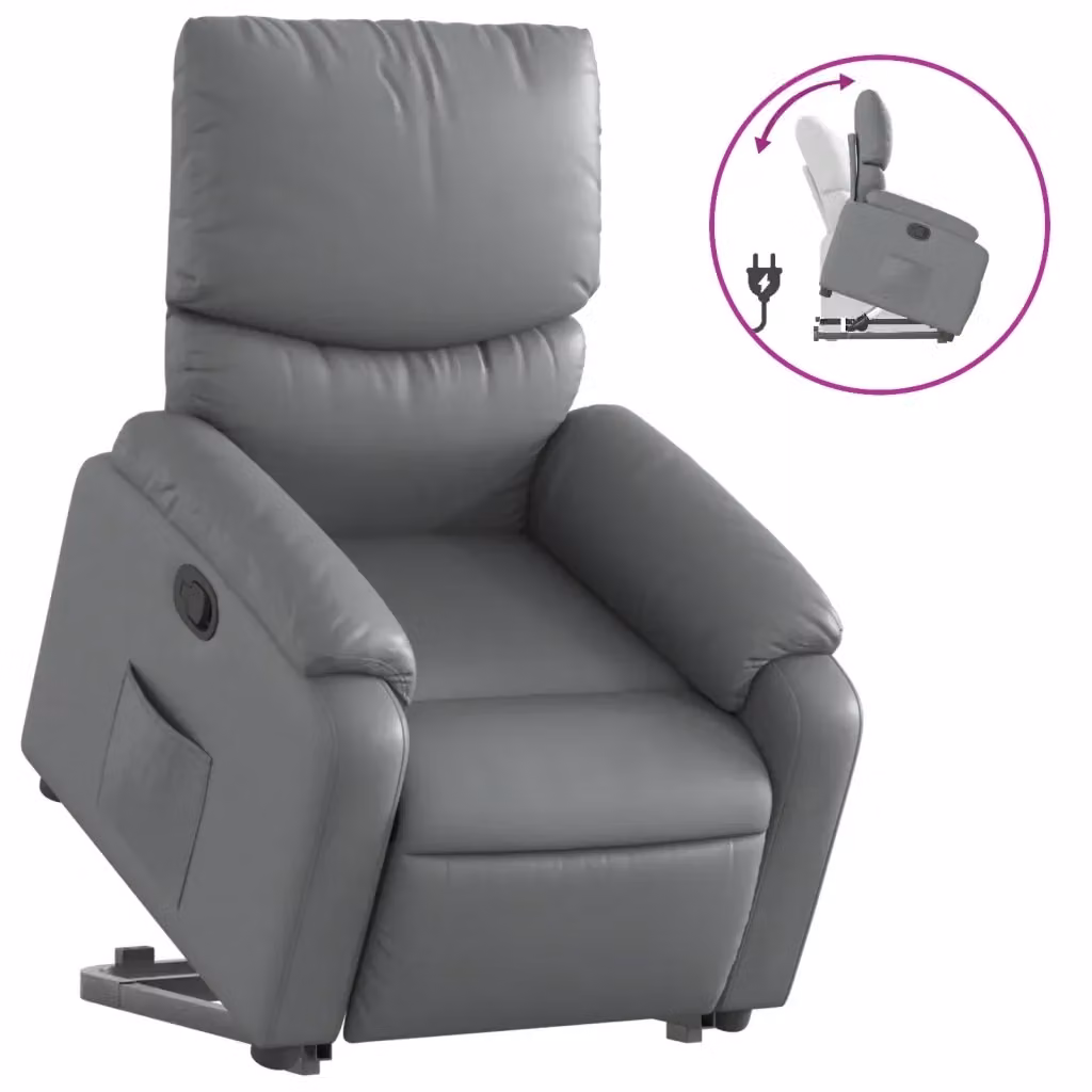 vidaXL Poltrona Alzapersona Reclinabile Grigia in Similpelle con Assistenza Elettrica – 2