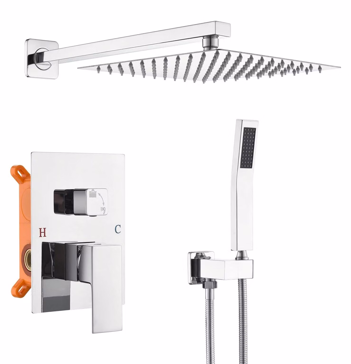 Miscelatore per doccia con soffione a pioggia da 25,5 cm, 2 modalità, finitura cromata