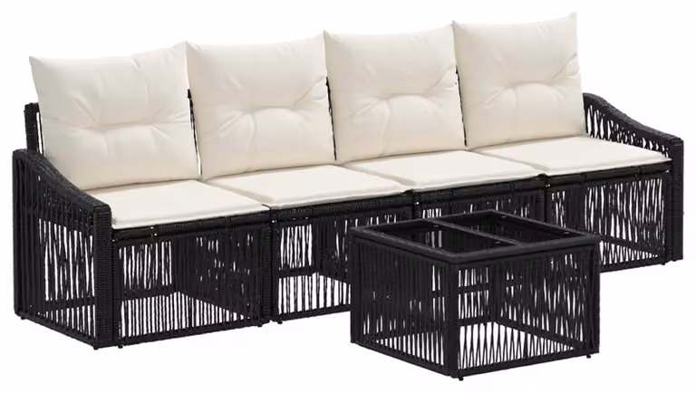 Set Divano da Giardino 5 pcs Nero polyrattan