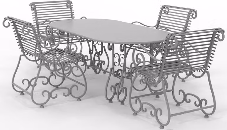 Casa Padrino Set di mobili da giardino in ferro battuto liberty - Vari colori - 1 tavolo ovale e 4 sedie da giardino con braccioli - Mobili da giardino e da giardino in ferro battuto liberty
