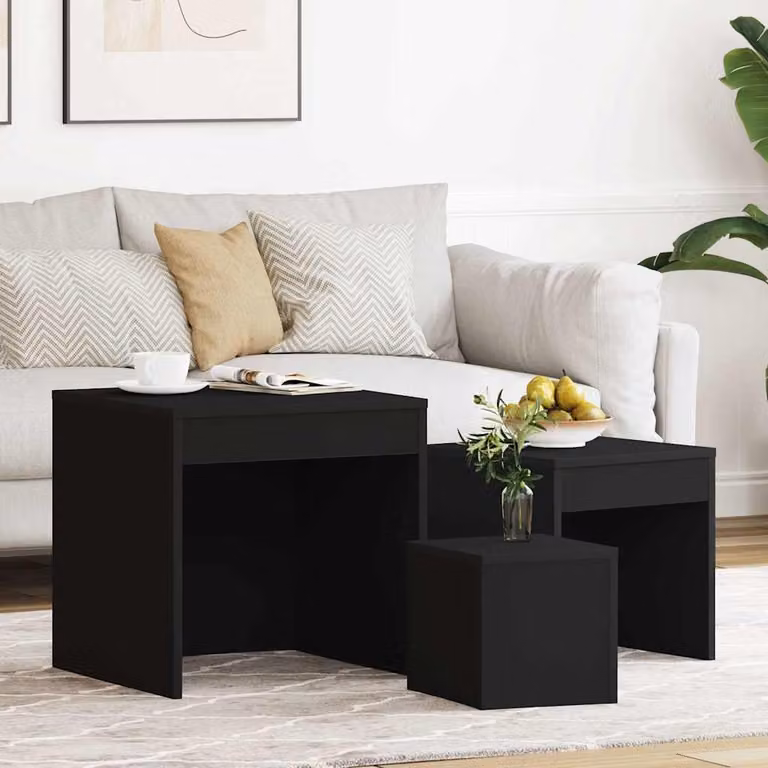 Set di 3 tavolini impilabili vidaXL in legno multistrato e MDF neri per soggiorno o camera da letto