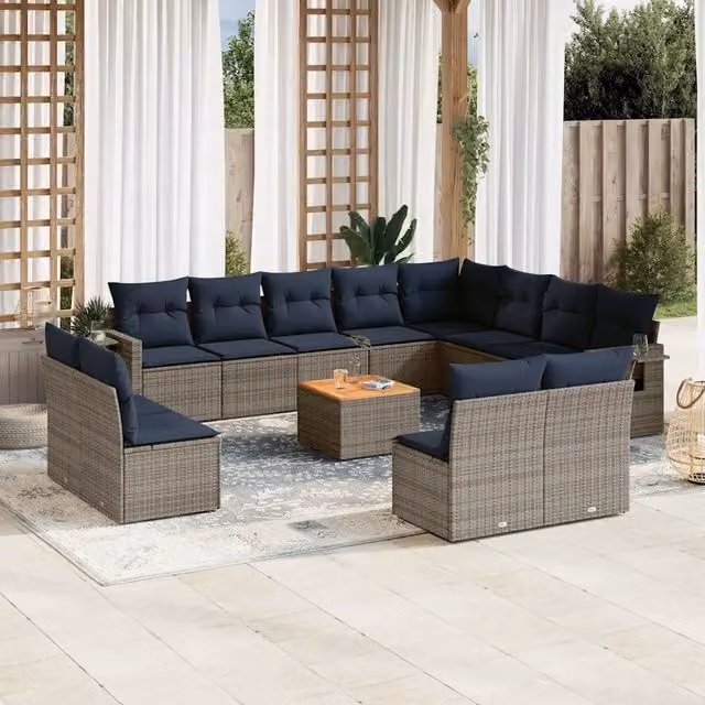 Set di Divani da Giardino a L vidaXL in Polyrattan Grigio con 13 Pezzi e Cuscini Inclusi – 1