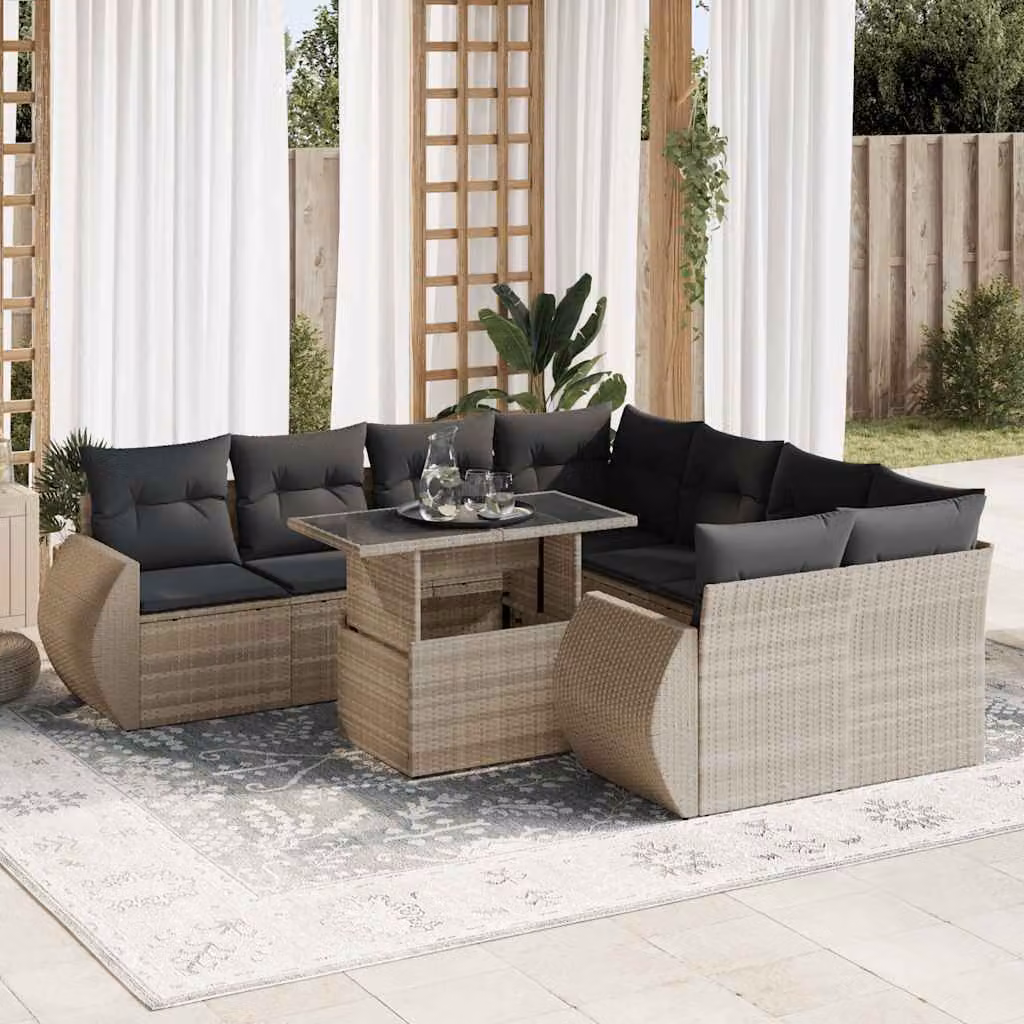 Maison Exclusive - Set Divano da Giardino 9pz con Cuscini Grigio Chiaro Polyrattan